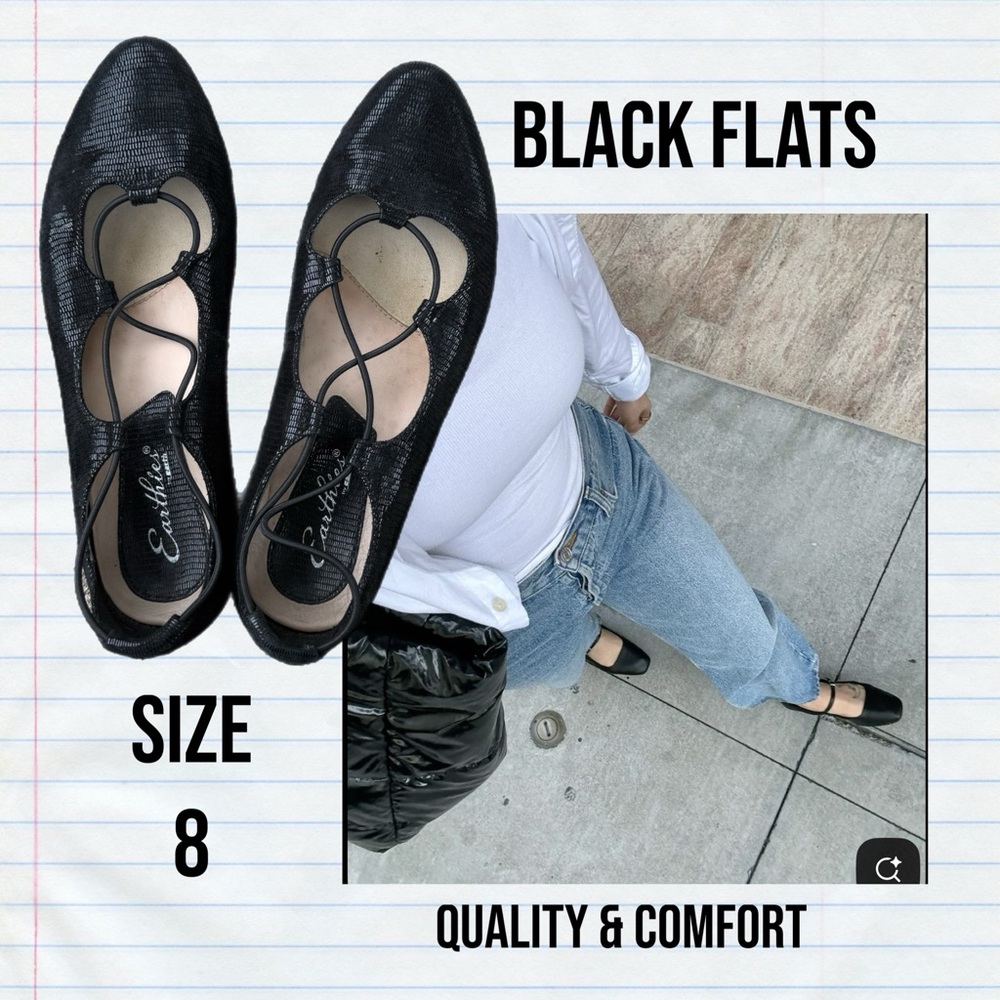 Earthies Black Textured Flats